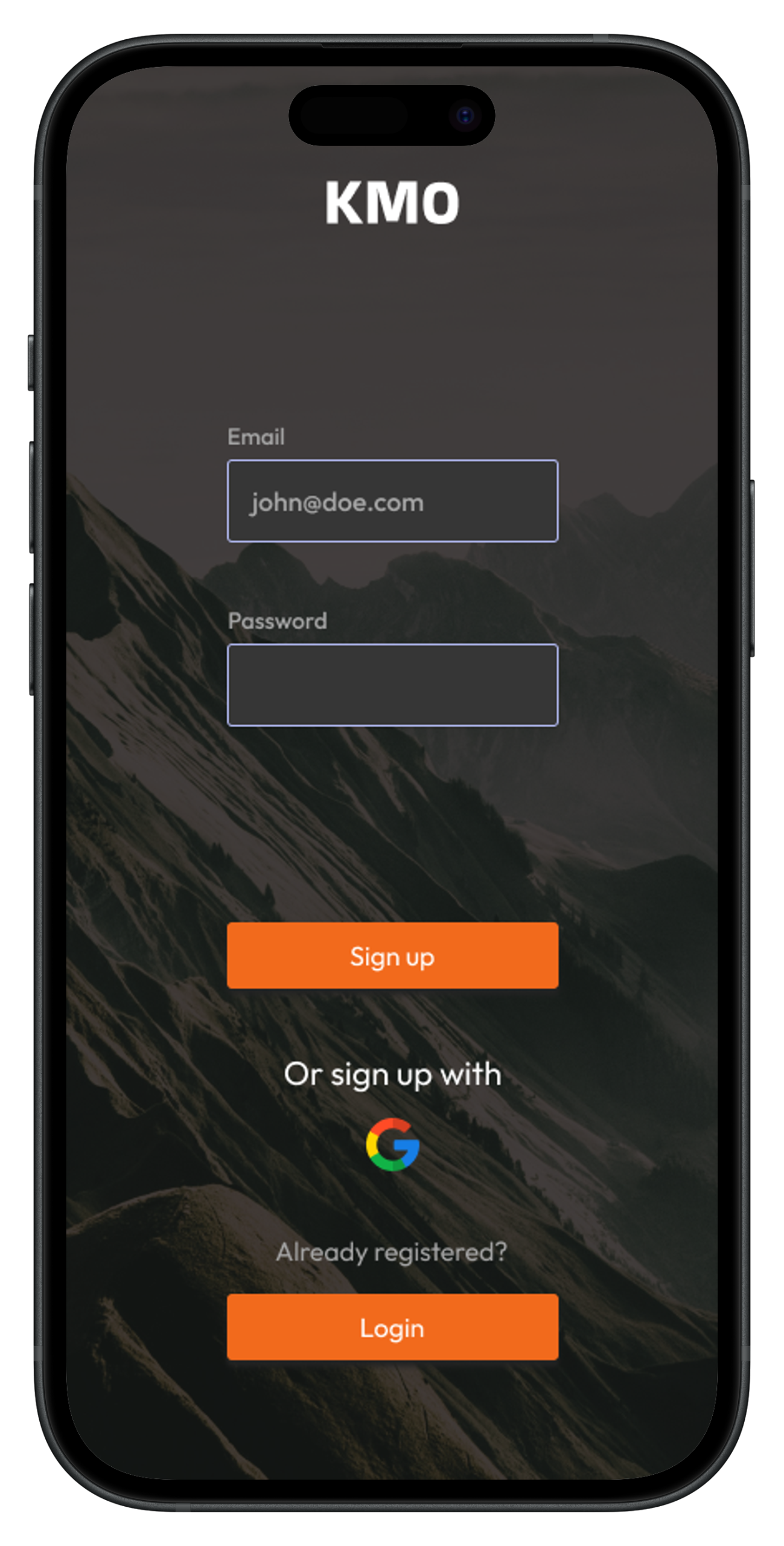 Écran d'inscription